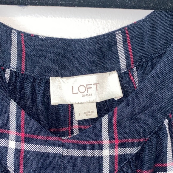 LOFT Women's Dark Checkered Blouse - Picture 2 of 5
